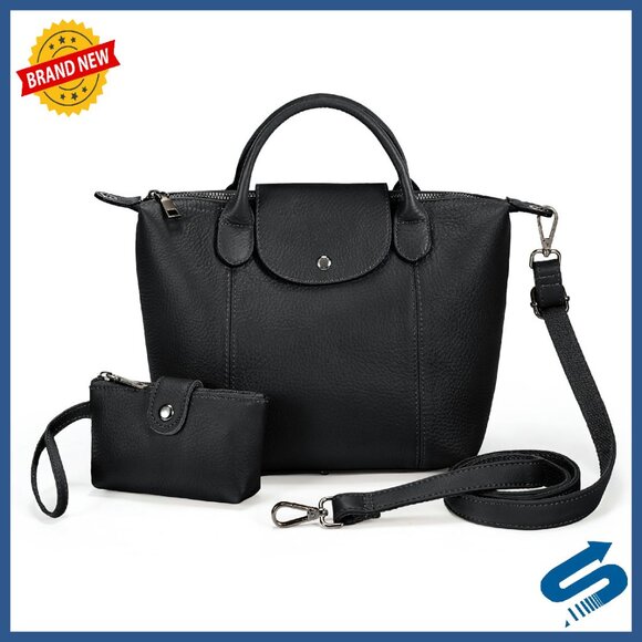 Genuine Leather Shoulder Bag with Coin Purse & Multiple Pockets